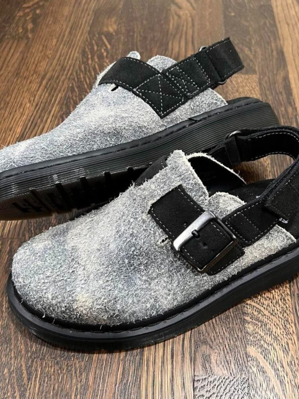 dr. martens stonewashed grey suede jorge clog slide (size 6W / 5M)